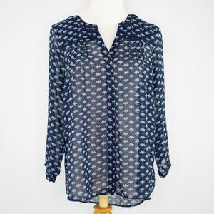 Skies Are Blue navy blue sheer boho top (M)